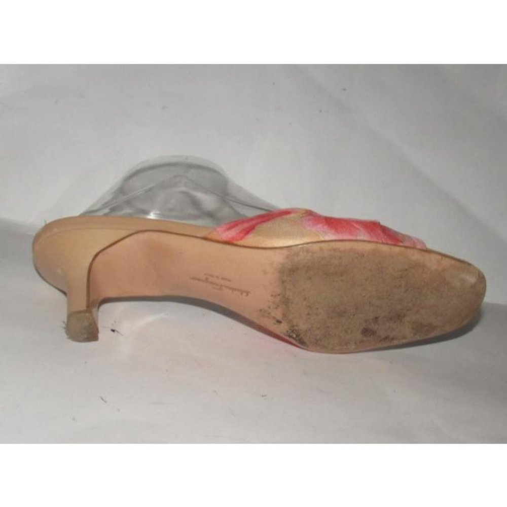Ferragamo Silk Floral Print Mules in Pinks & Red - Picture 8 of 12